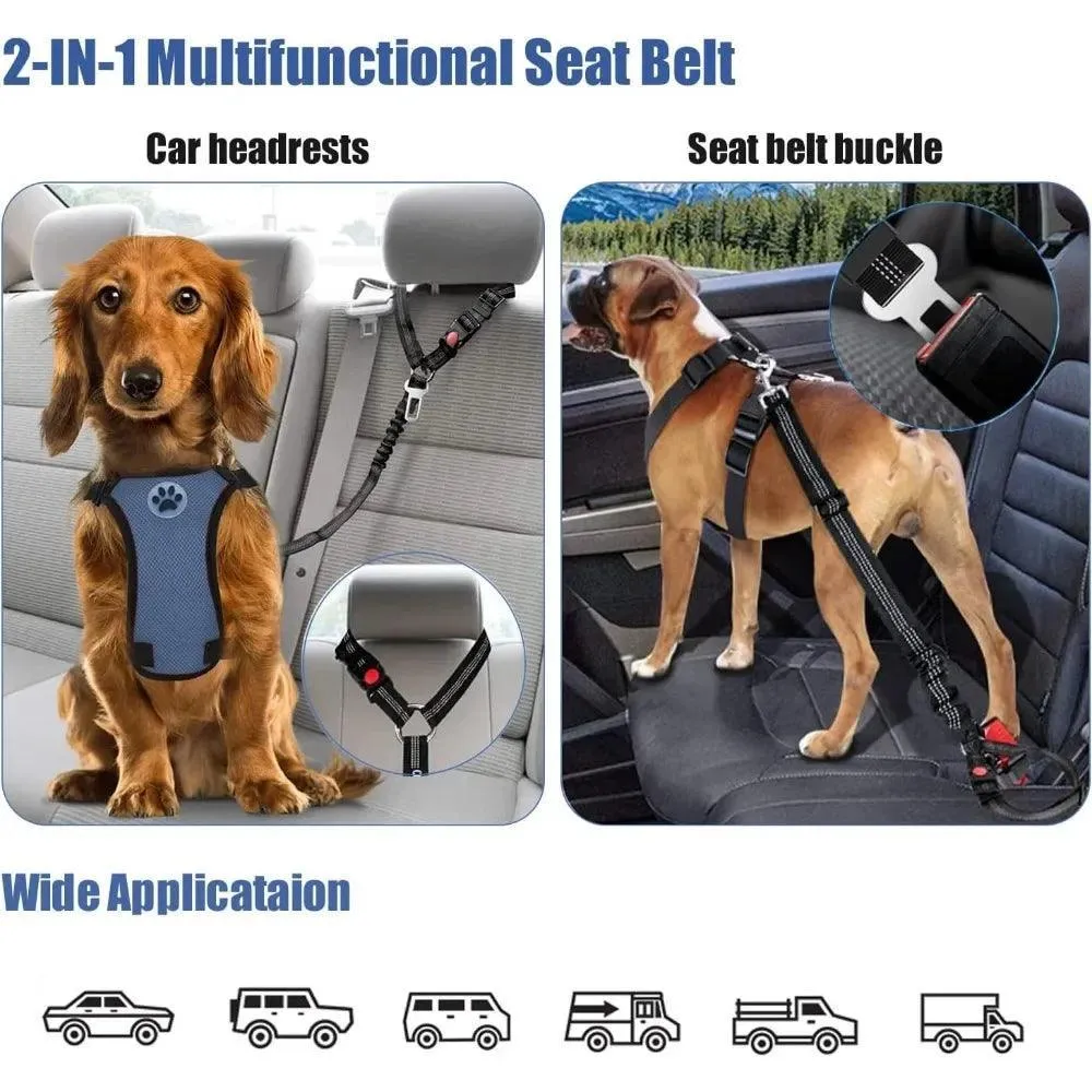 Secure Dog Car Travel Harness: Reflective Safety, Adjustable Comfort & Durable