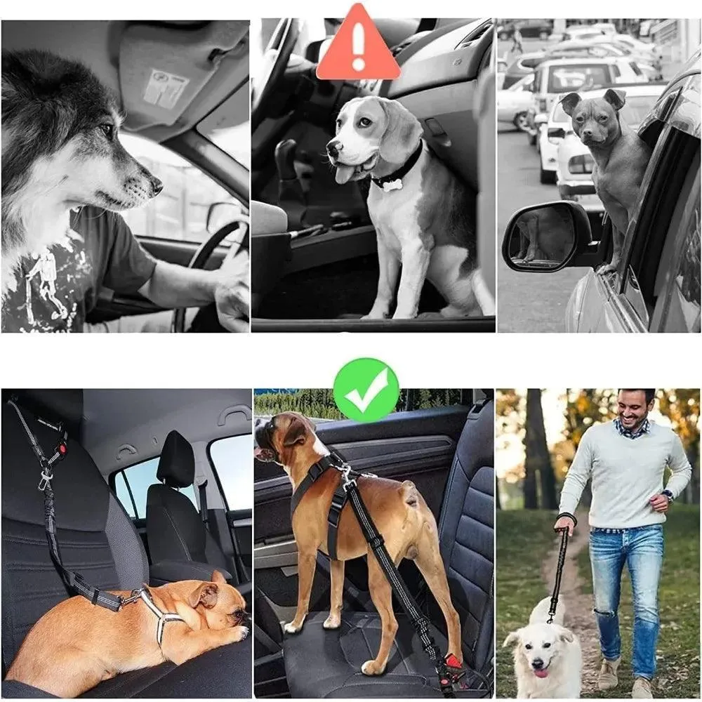 Secure Dog Car Travel Harness: Reflective Safety, Adjustable Comfort & Durable