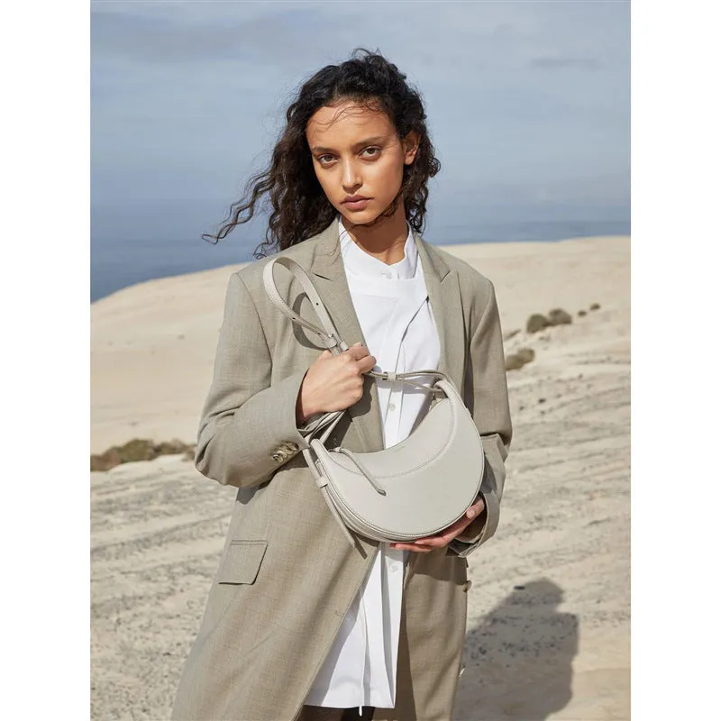 Shoulder Female Litchi Pattern Crescent Genuine Leather Bag