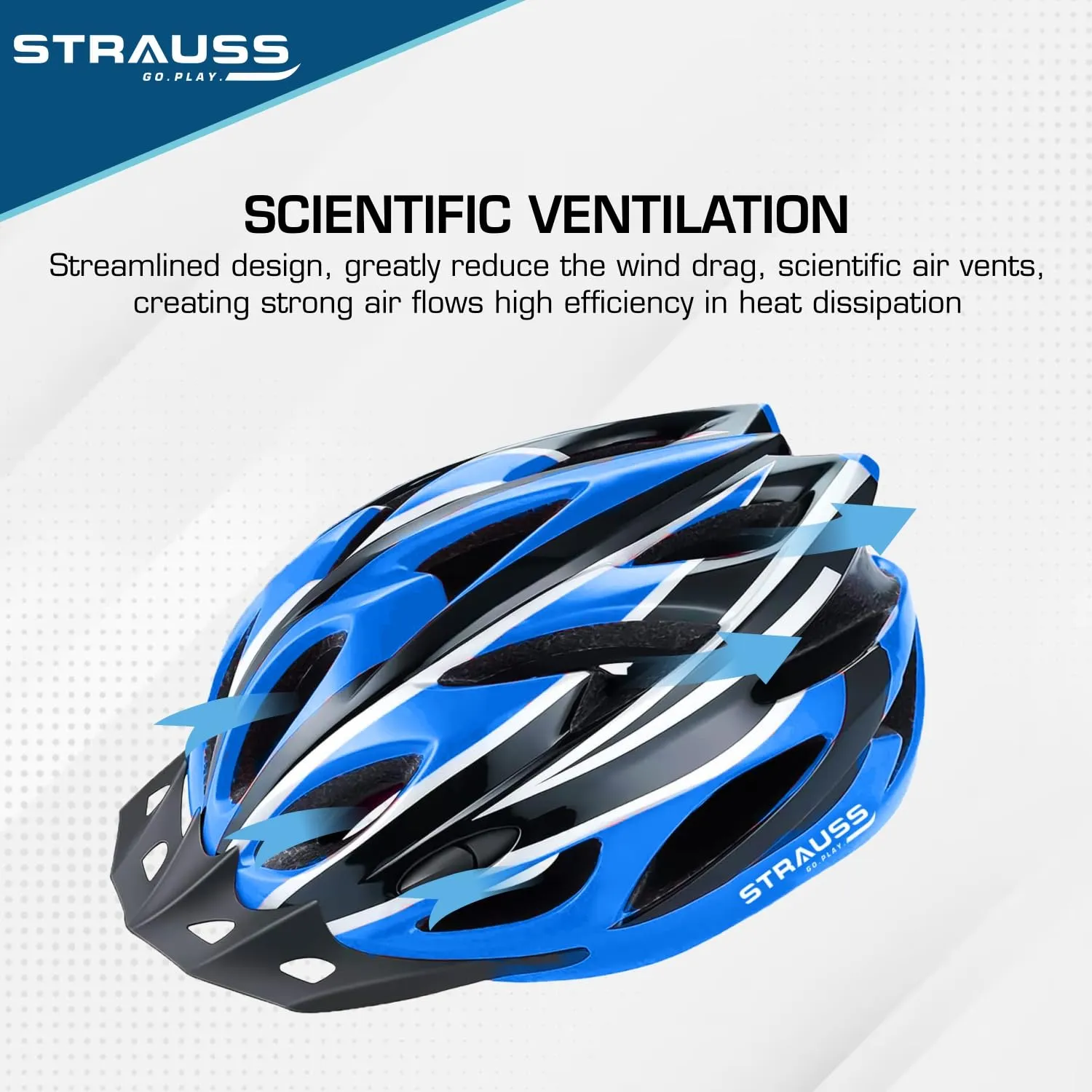 Strauss Adjustable Cycling & Skating Helmet with Detachable Visor & Safety Light | Light Weight with Ventilation | Adjustable Strap, Comfortable Chin Pad | Ideal for Men, Women & Kids (Black/Blue)