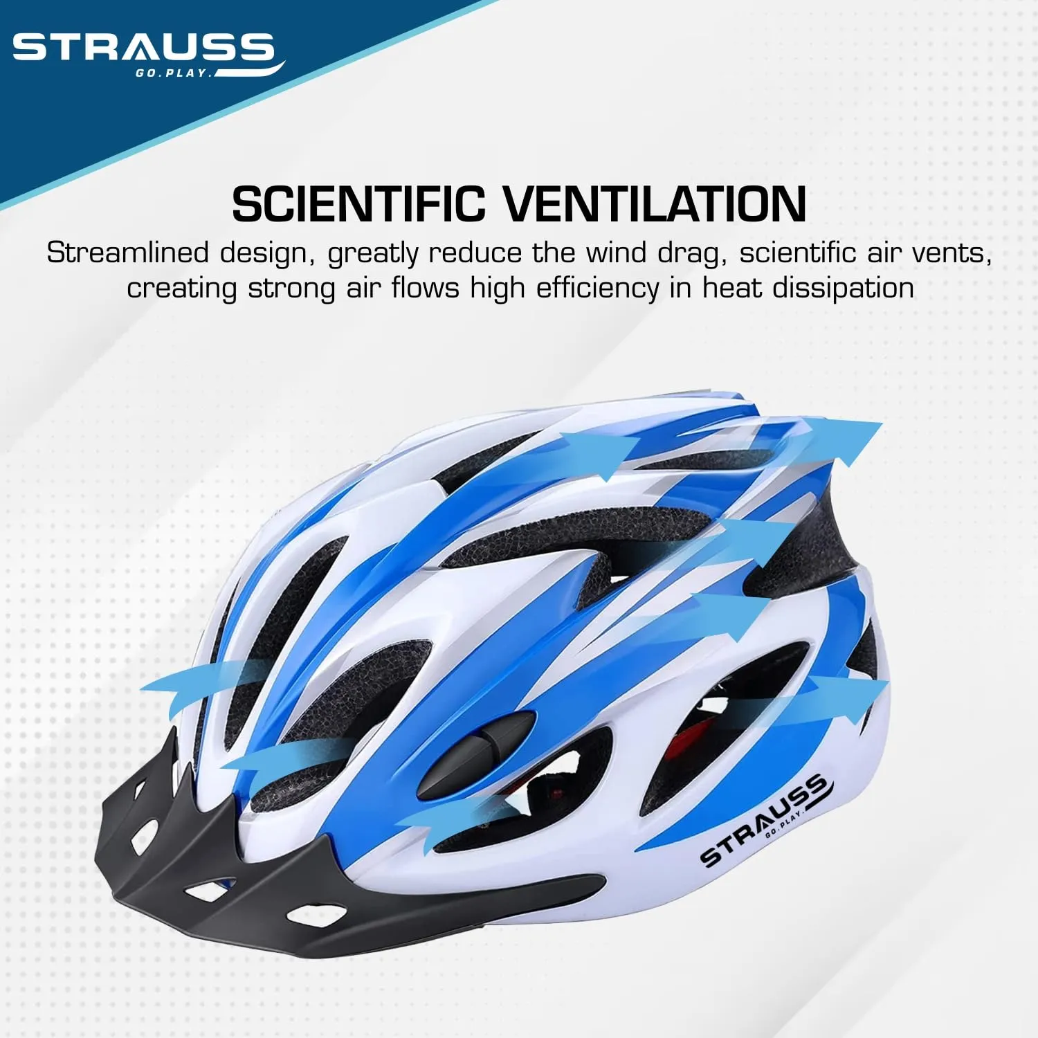 Strauss Adjustable Cycling & Skating Helmet with Detachable Visor & Safety Light | Light Weight with Ventilation | Adjustable Strap, Comfortable Chin Pad | Ideal for Men, Women & Kids (Blue/White)