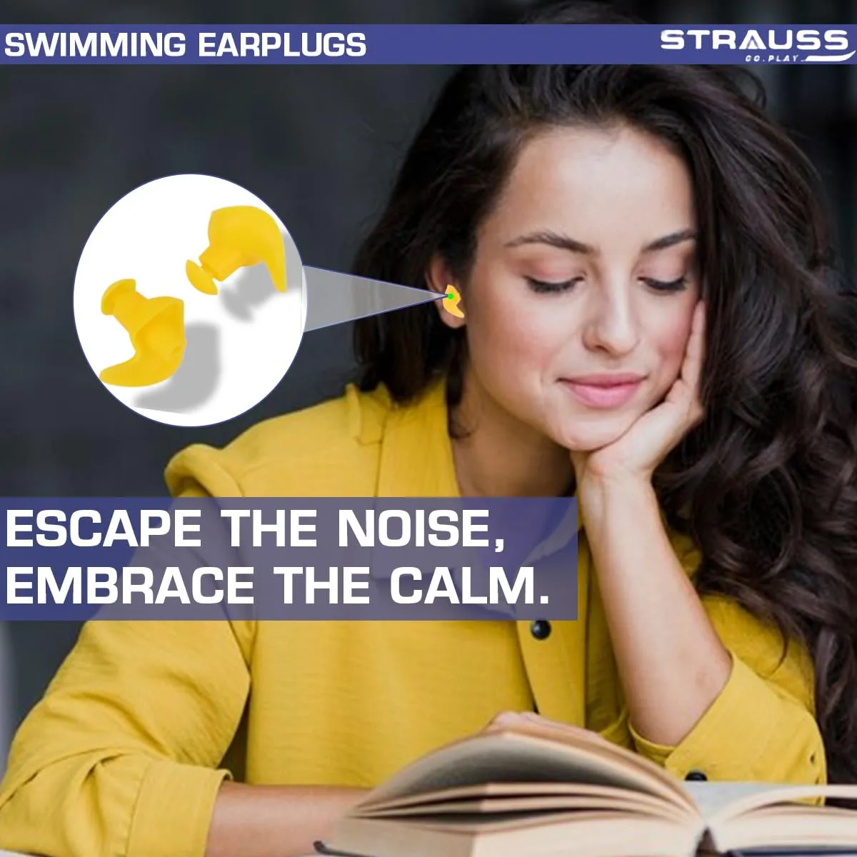 Strauss Swimming Earplugs | Waterproof and Reusable Silicone Swimming Ear Plugs|Noise Cancellation, Soundproof Earplug Can Be Used For Swimming,Flight Travel and| Suitable for Kids and Adults,(Yellow)