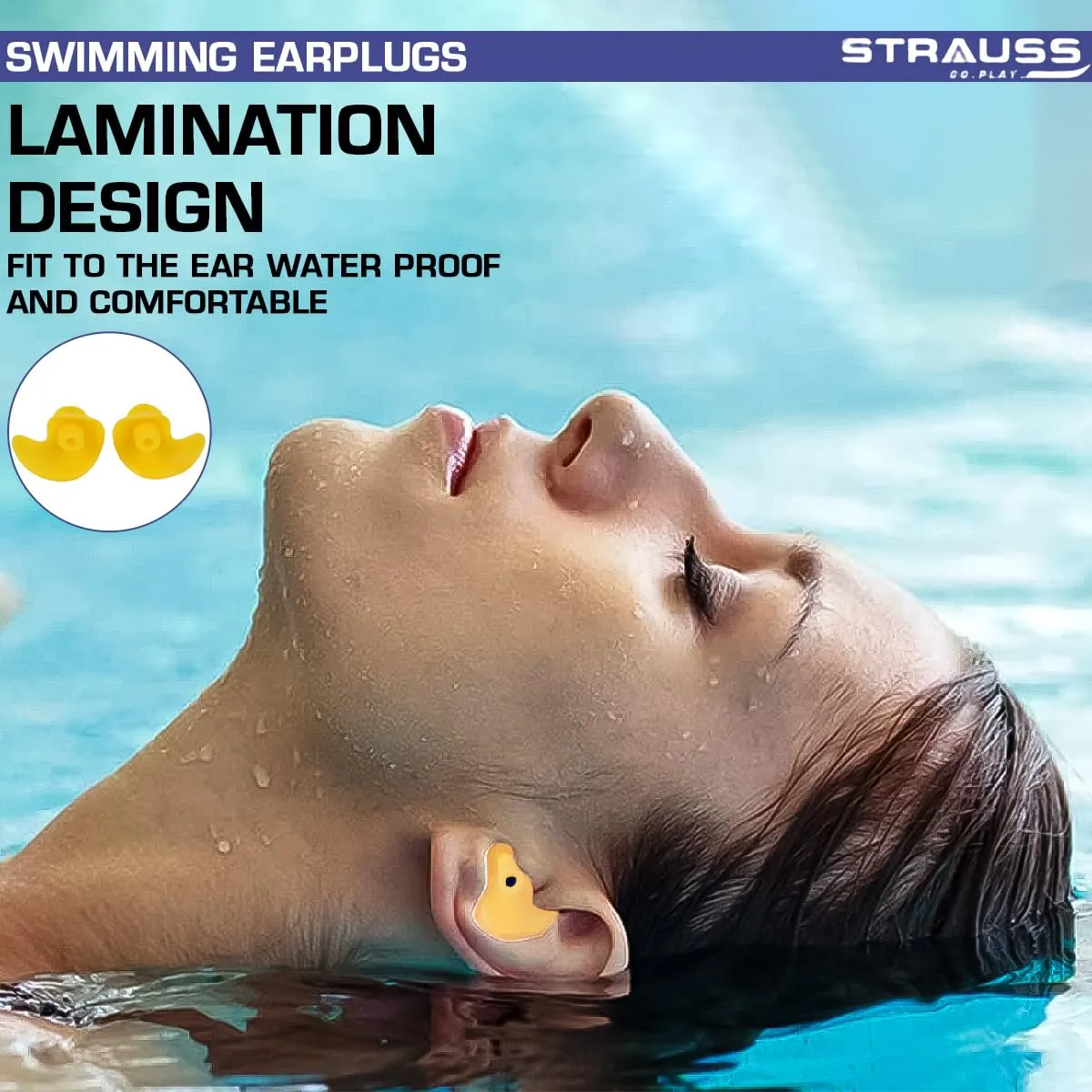 Strauss Swimming Earplugs | Waterproof and Reusable Silicone Swimming Ear Plugs|Noise Cancellation, Soundproof Earplug Can Be Used For Swimming,Flight Travel and| Suitable for Kids and Adults,(Yellow)