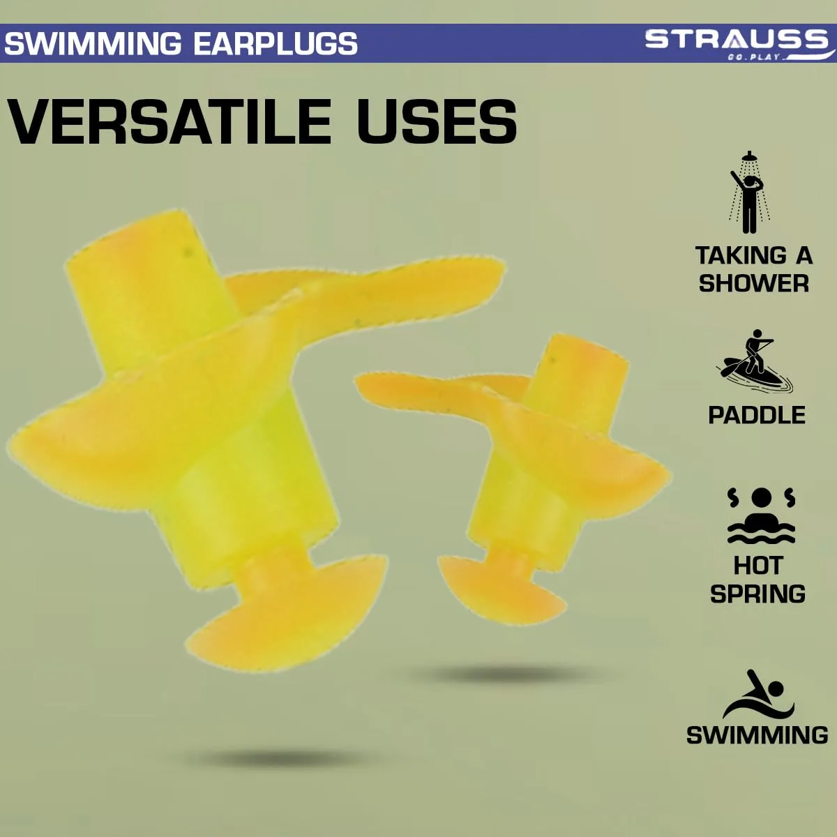 Strauss Swimming Earplugs | Waterproof and Reusable Silicone Swimming Ear Plugs|Noise Cancellation, Soundproof Earplug Can Be Used For Swimming,Flight Travel and| Suitable for Kids and Adults,(Yellow)