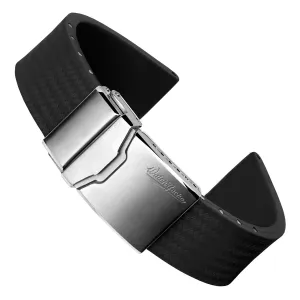 WatchGecko 400 Italian Rubber Divers Reversible Watch Strap - Black - Brushed Buckle