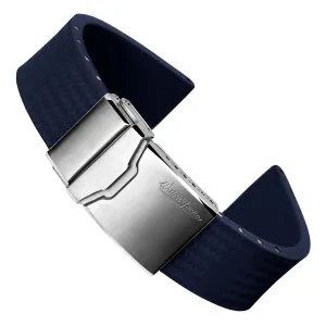 WatchGecko 400 Italian Rubber Divers Reversible Watch Strap - Dark Blue - Brushed Buckle