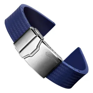WatchGecko 400 Italian Rubber Divers Reversible Watch Strap - Navy Blue - Brushed Buckle