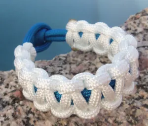 White and Blue Handmade Para cord Parachute Bracelet Survivalist Gift Dad Boy Friend Father's Day Fishing Camping Hunting Climbing
